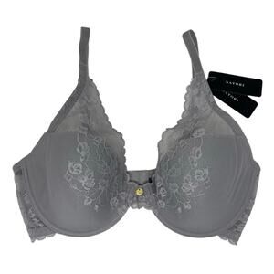 Natori Convertible Bra 32DDD Gray Lace Cherry Blossom Plunge Underwire MSRP $76